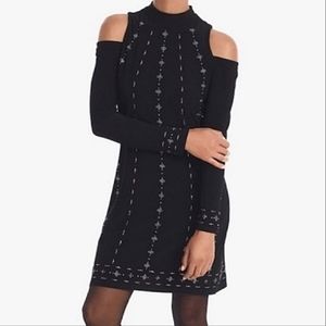 NWT. White House Black Market Cold Shoulder Embellished Shift Dress